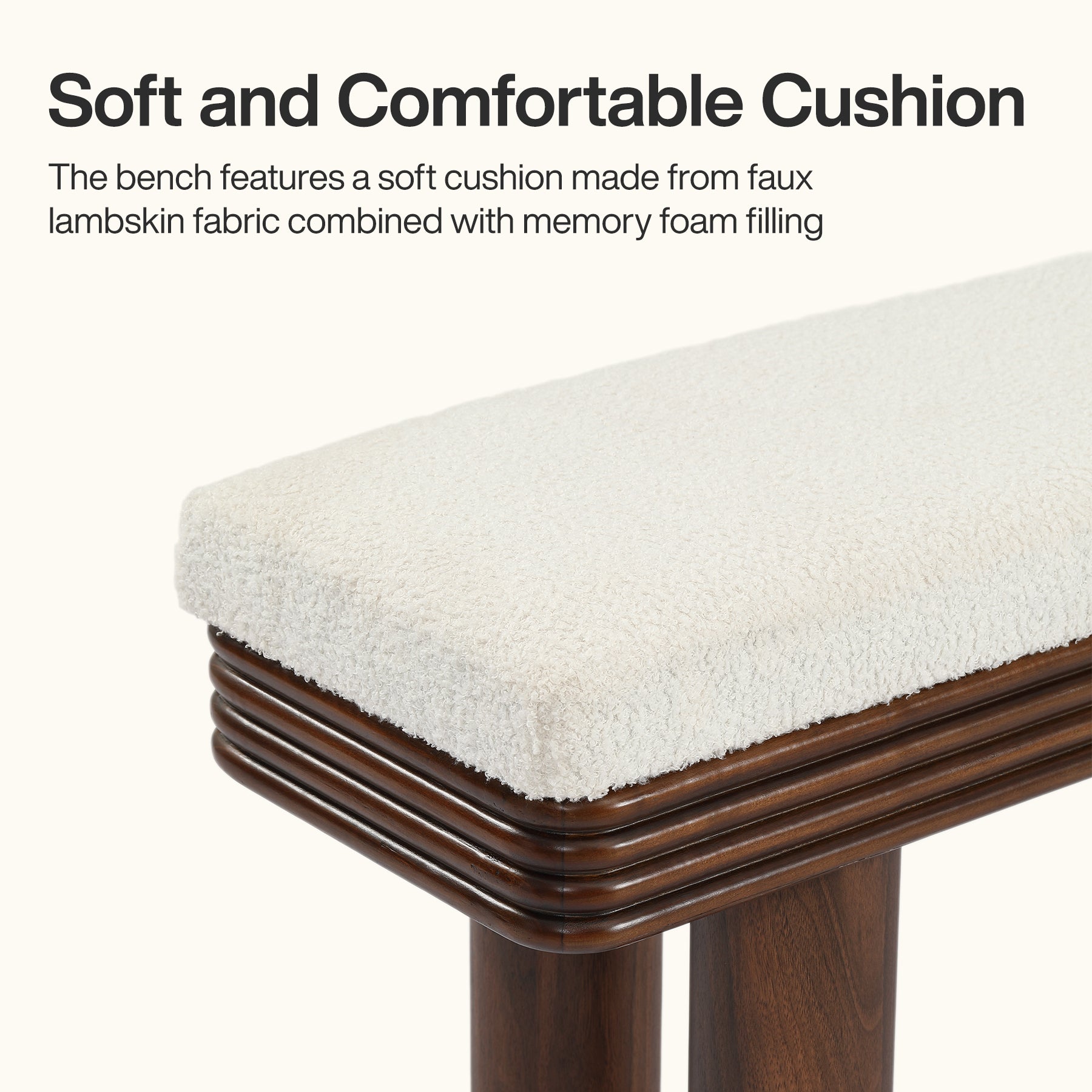 55" Upholstered Entryway Bench, Modern Shoe Bench with Faux Shearling Padded Seat