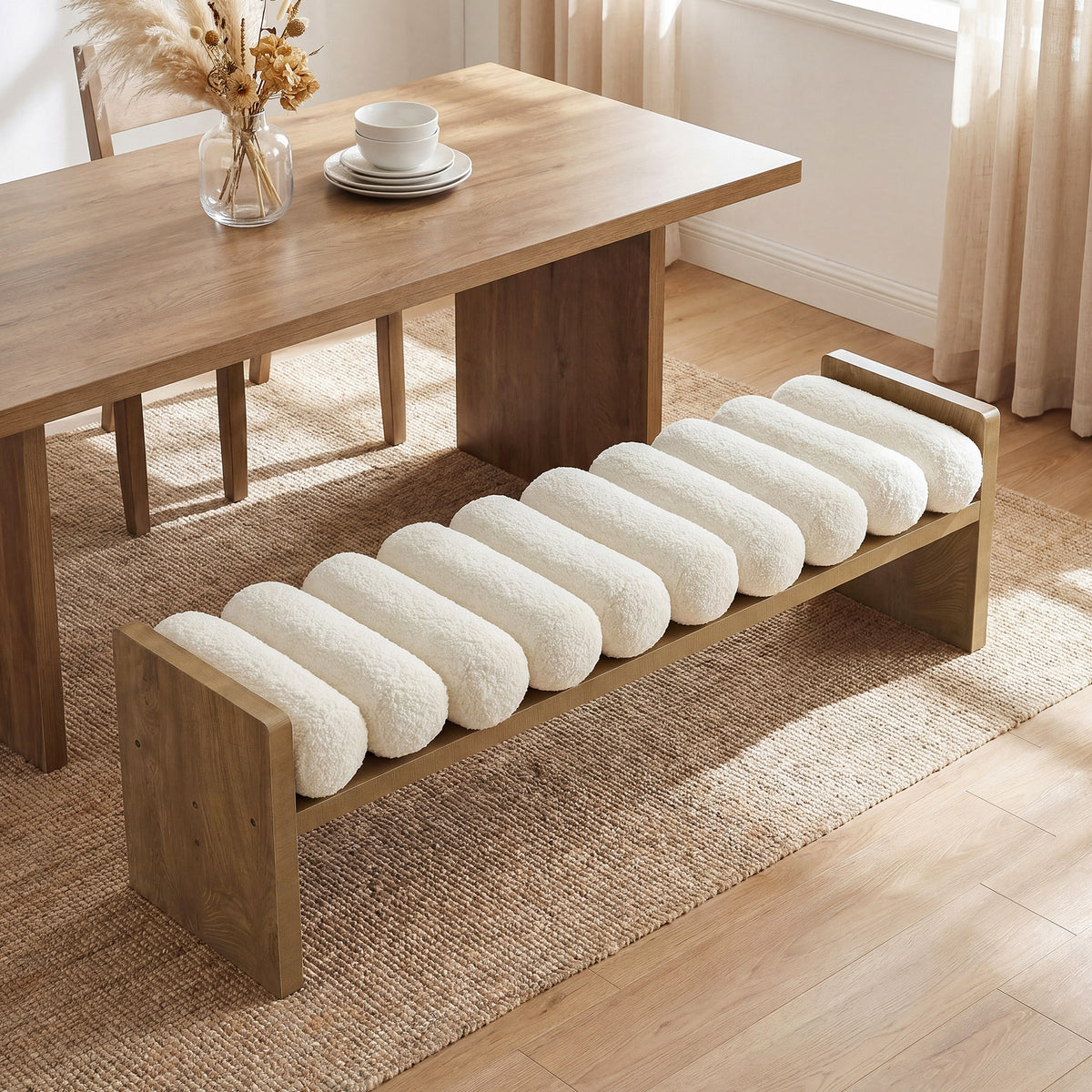 59'' Dining Bench, Upholstered Fabric Kitchen Bench for Dining Room ...
