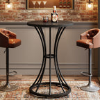 37.4" H Round Bar Table for 2, Farmhouse Cocktail Table with Curved Metal Base