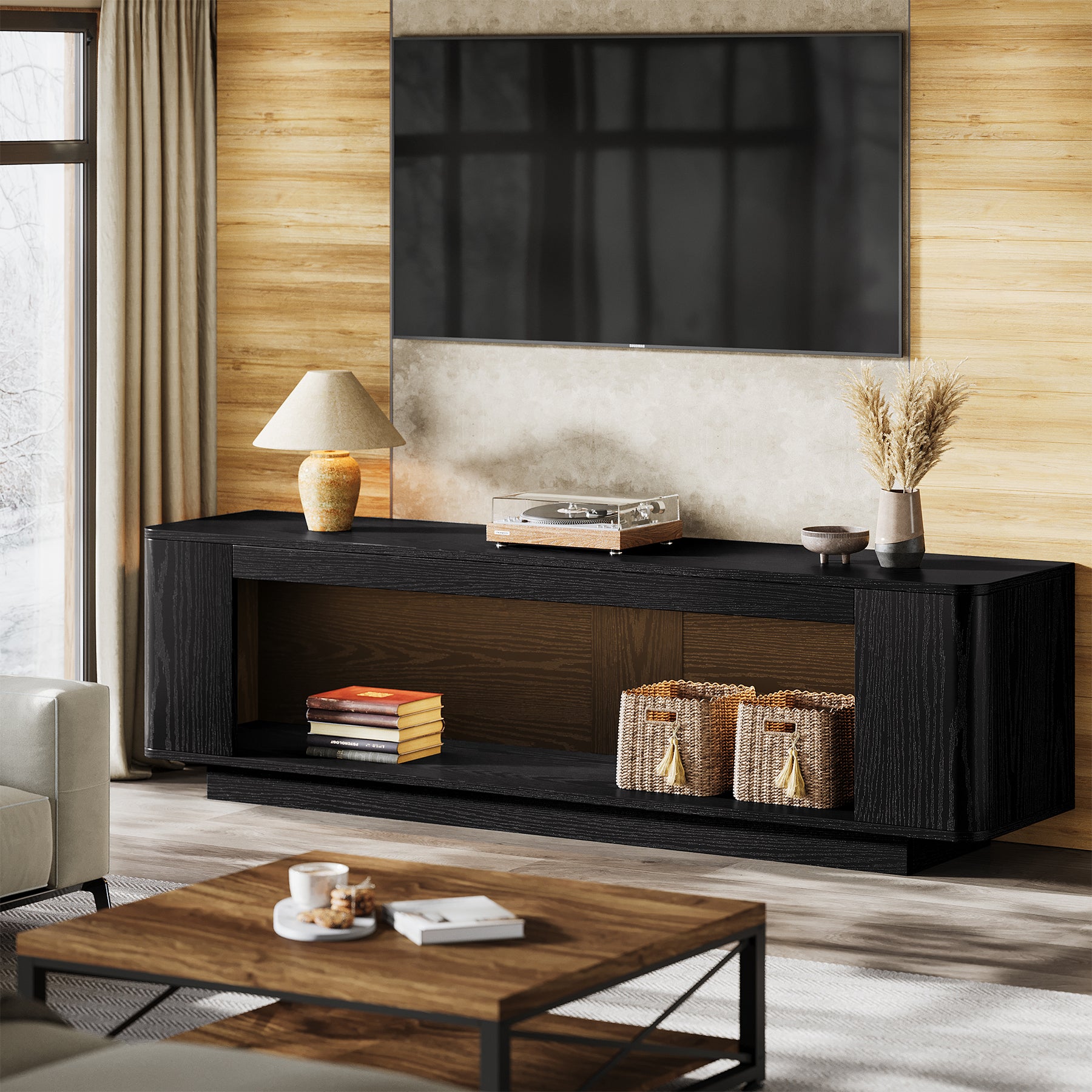 70.9" TV Stand, Entertainment Center with LED Light Strip for 65/70/75/80" TVs