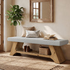 55" Upholstered Entryway Bench with 2-Tier Shoe Storage
