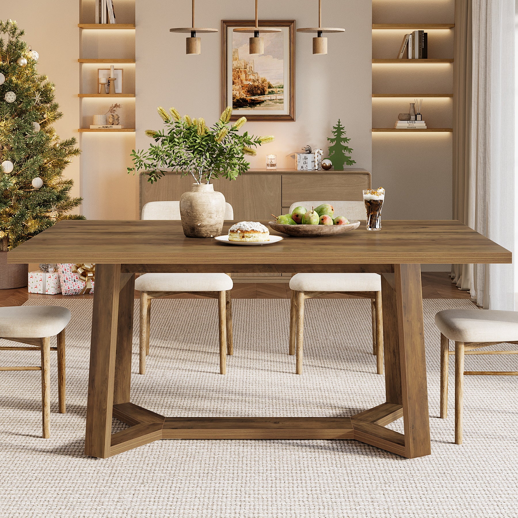 47" Dining Table for 4, Rectangular Kitchen Table with Sturdy Base