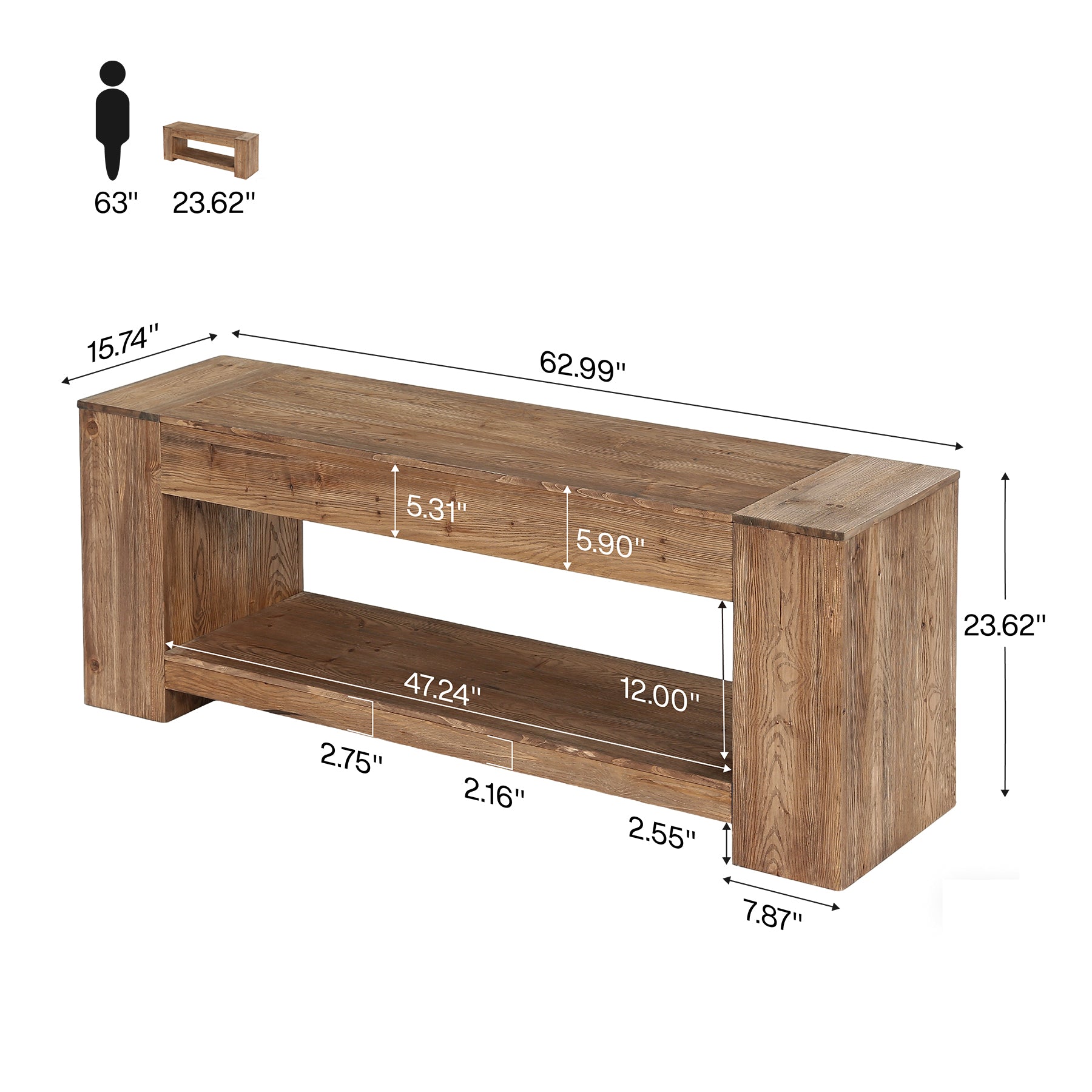 Tribesigns 62.99" Console Table, Solid Wood Entryway Table with Shelf for Hallway