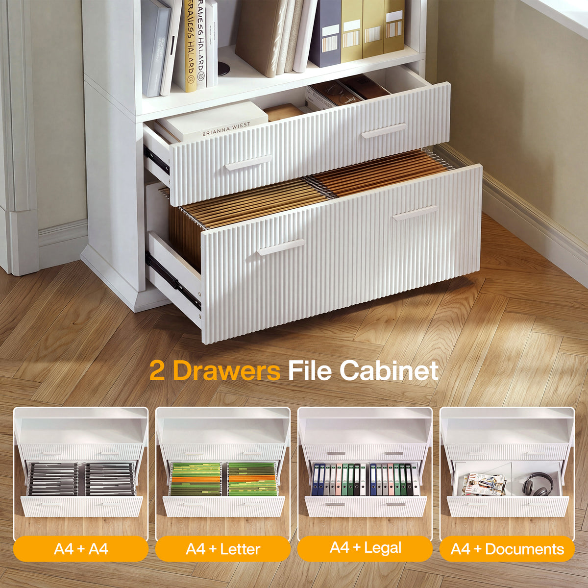 2-Drawer File Cabinet with 4-Tier Shelves, 71" Vertical Storage Cabinet for Home Office