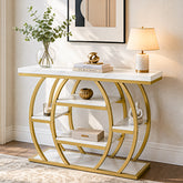 41" Gold Entryway Console Table with Faux Marble Top, Narrow Sofa Table with 5-Tier Storage Shelves 3