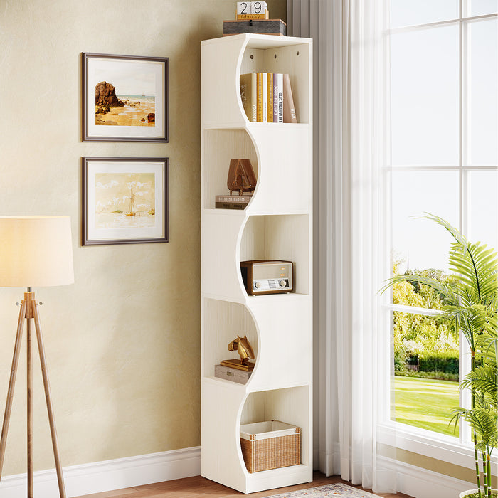 67" Corner Bookcase, 5-Tier Narrow Bookshelf Display Shelf