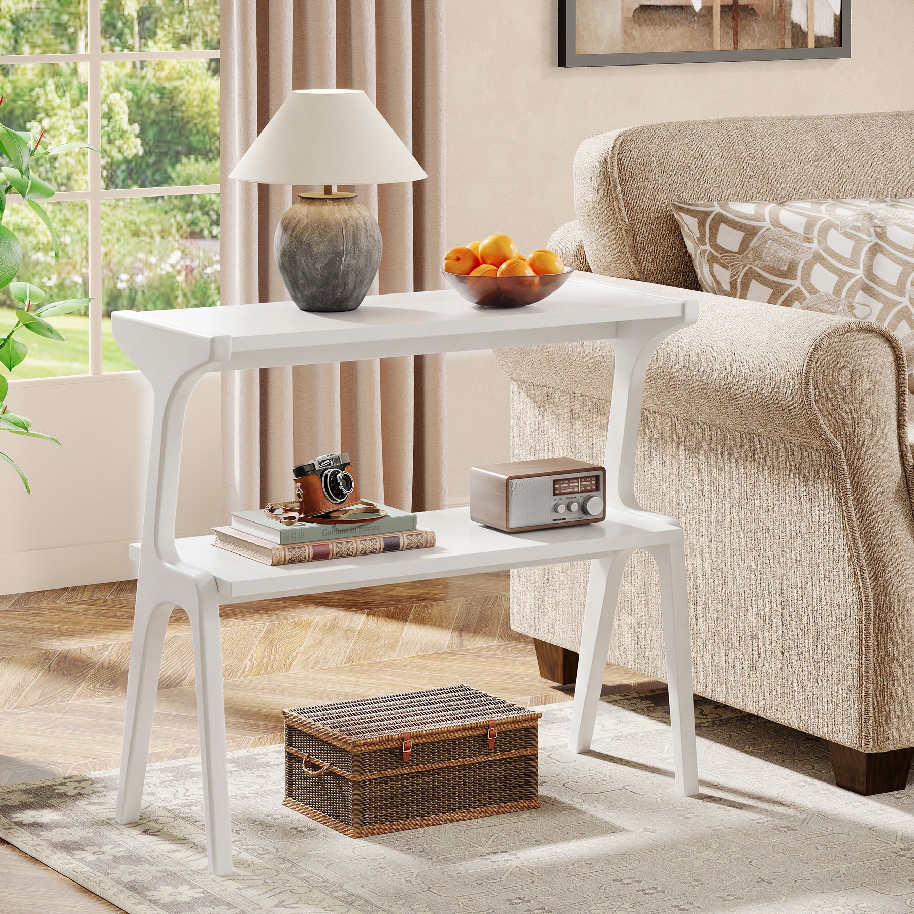 Solid Wood End Table, Two Tier Side Table with Shelf-Tribesigns