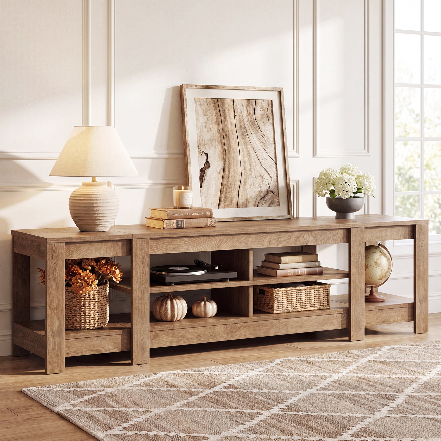 78.7" Long Console Table, Farmhouse Sofa Table Behind Couch with Shelves