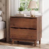 23.6" Solid Wood Nightstand, Mid-Century End Table with 2 Storage Drawers 3