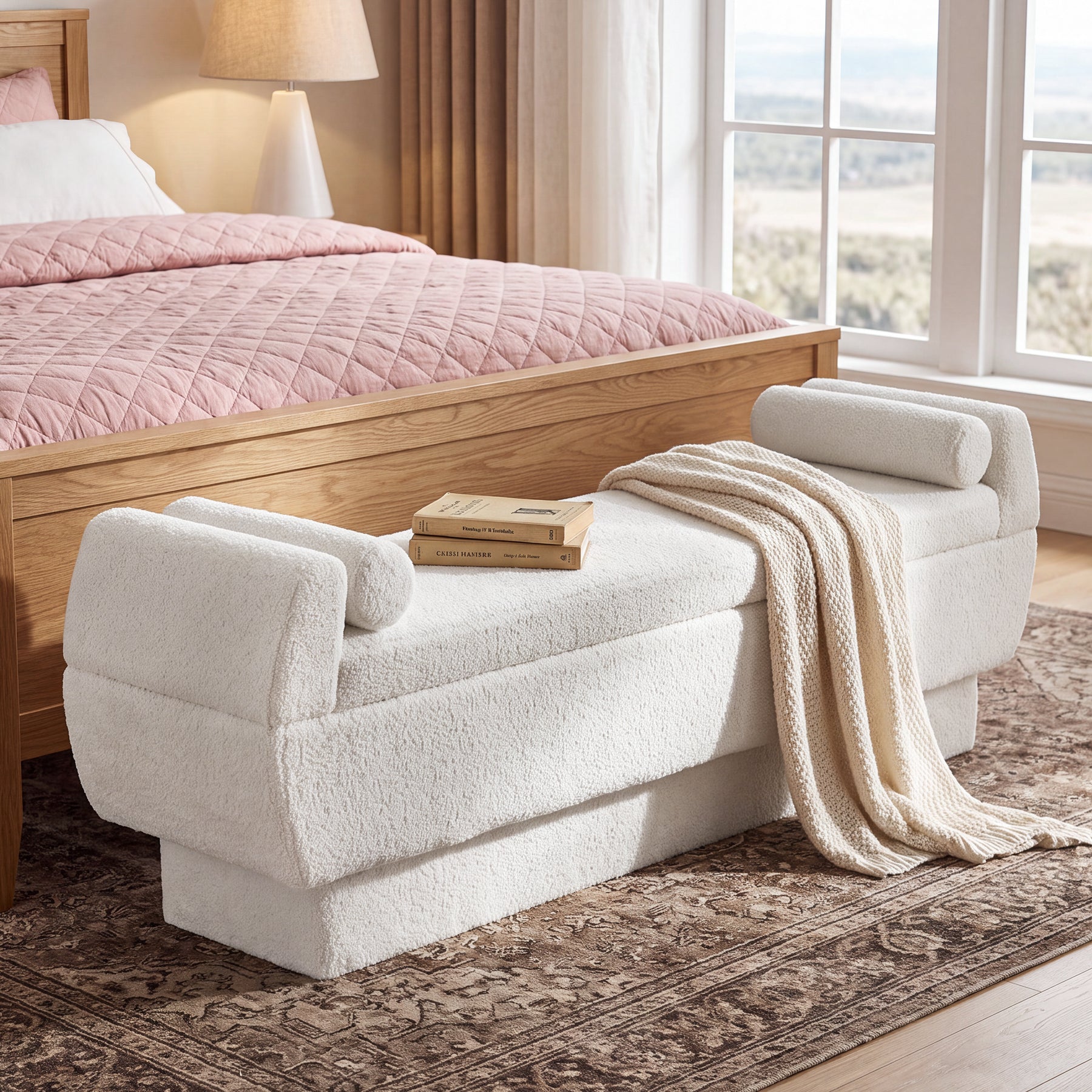 59.8-Inch Upholstered End of Bed Bench, Sherpa Entryway Bench