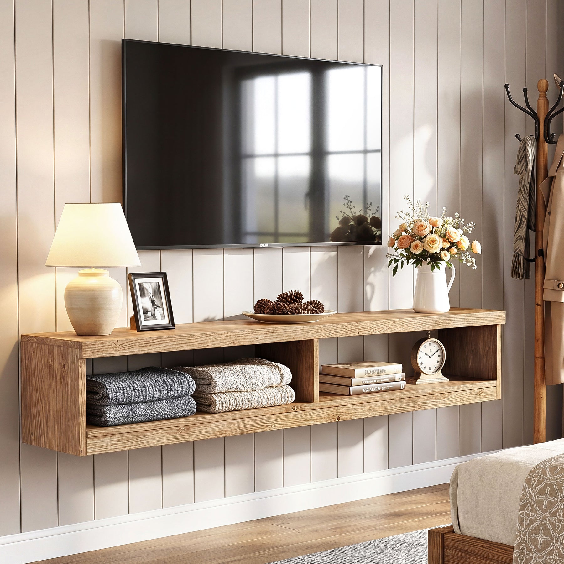 Tribesigns 55-Inch Floating TV Stand, Wall Mounted Solid Wood Media Console for Living Room and Bedroom