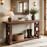 63" Console Table, Farmhouse Solid Wood, 2-Tier X-Shaped Frame, Narrow Sofa Table 3