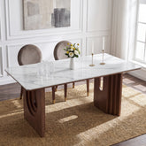 63" Sintered Stone Dining Table with Solid Wood Pedestal Double Base for 6 3