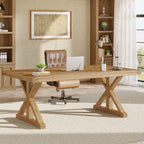 63" Rustic Computer Desk, Solid Wood Executive Desk for Office