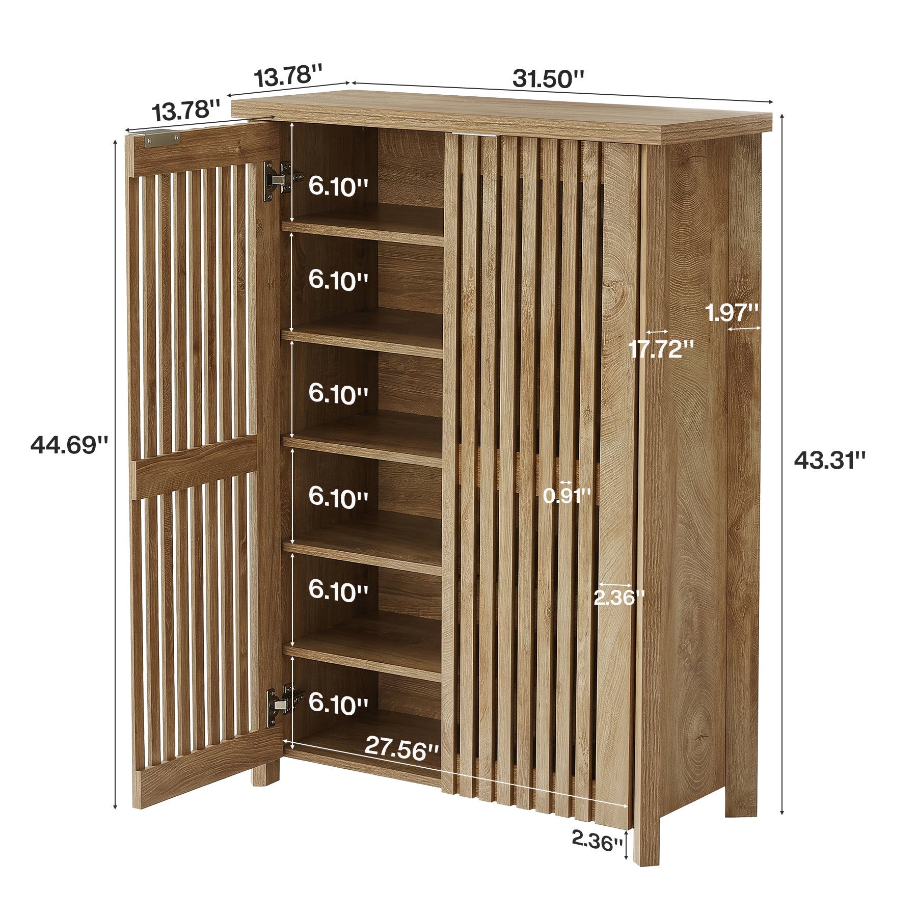 6-Tier Shoe Cabinet, Farmhouse Shoe Storage Organizer with 2 Louvered Doors