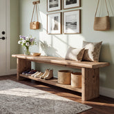 71” Solid Wood Entryway Bench with Shoe Storage Shelf, Indoor Storage Bench for Hallway 3