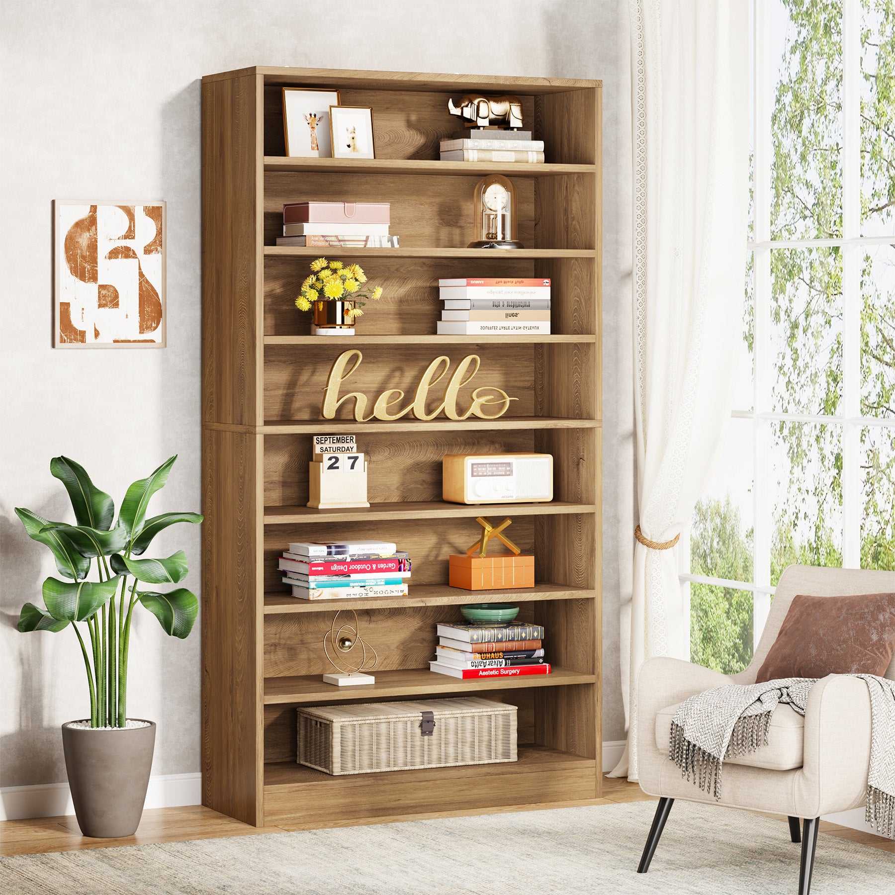 71" Modern Bookcase, Freestanding 9 Tier Bookshelf Display Organizer Etagere