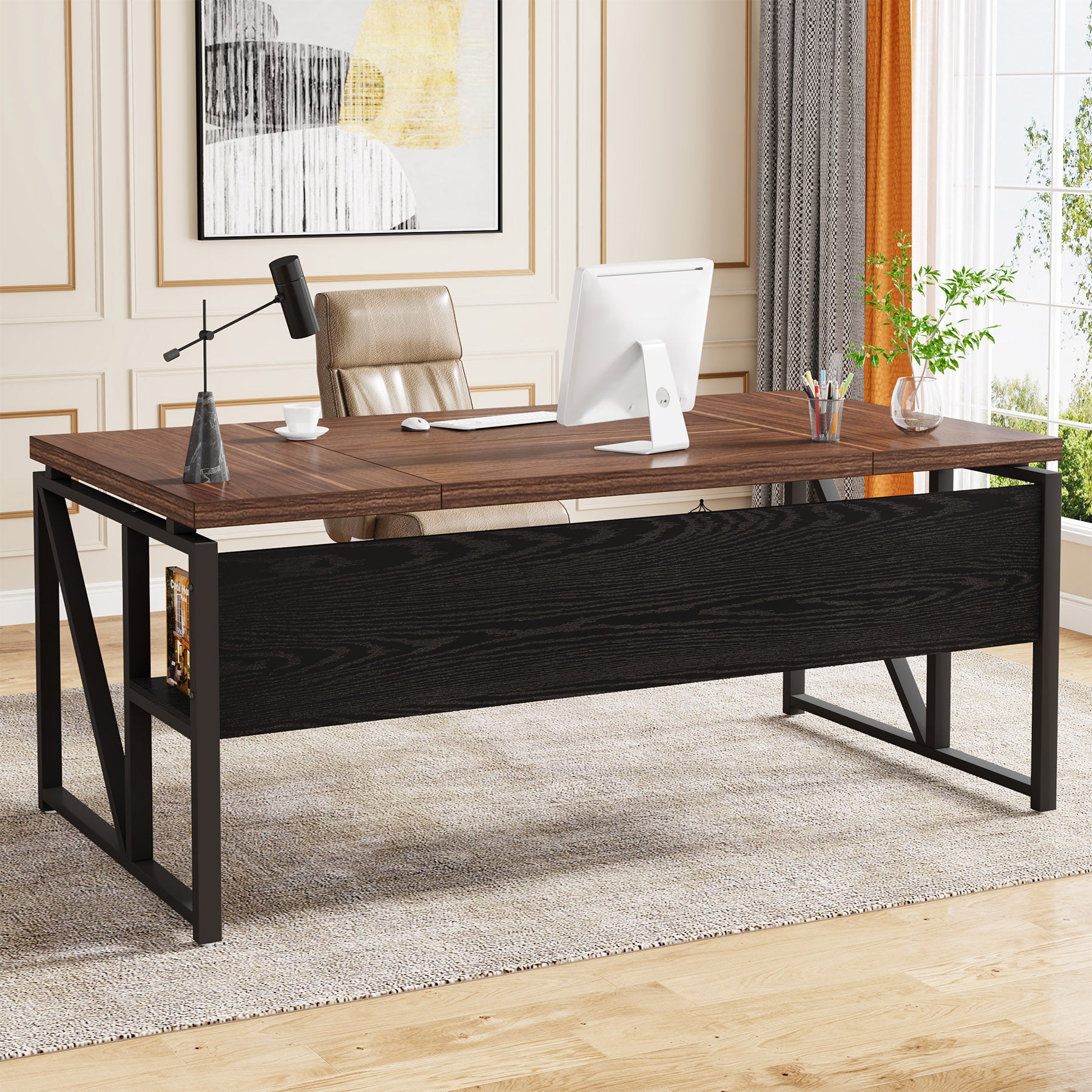 55" /63" Computer Desk Writing Table with Bottom Storage Shelf