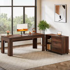 63" Executive Desk with Mobile File Cabinet, L-Shaped Office Setup