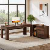 63" L-Shaped Desk, Executive Office Desk with Mobile Lateral File Cabinet 3