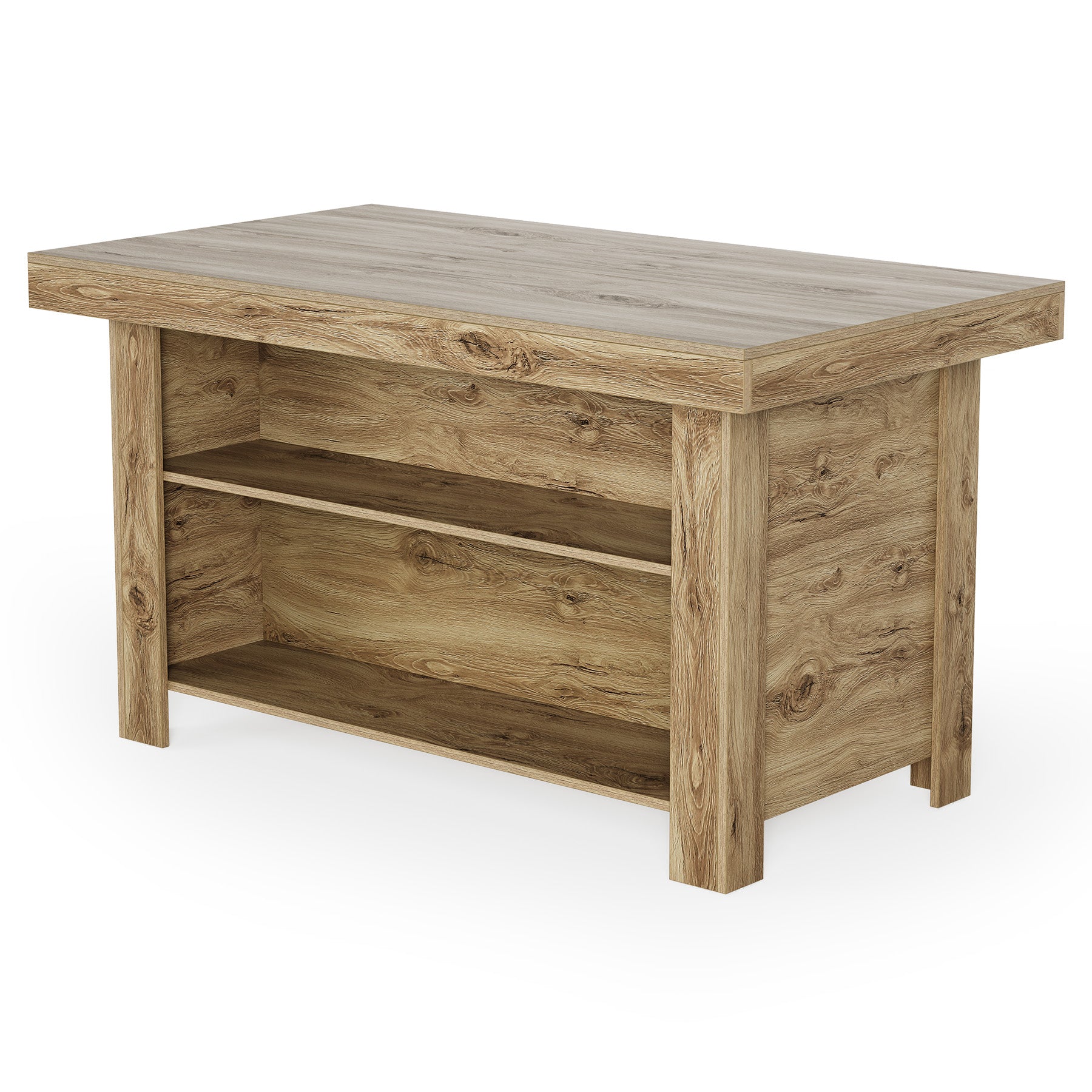 55" Kitchen Island, 3-Tier Island Table Counter Height Bar Table
