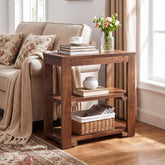 Farmhouse Solid Wood Side Table, 3-Tier Rectangular End Table with Storage 3