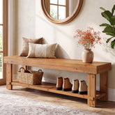 63" Solid Wood Entryway Bench, 2-Tier Shoe Bench End of Bed Bench with Storage 3