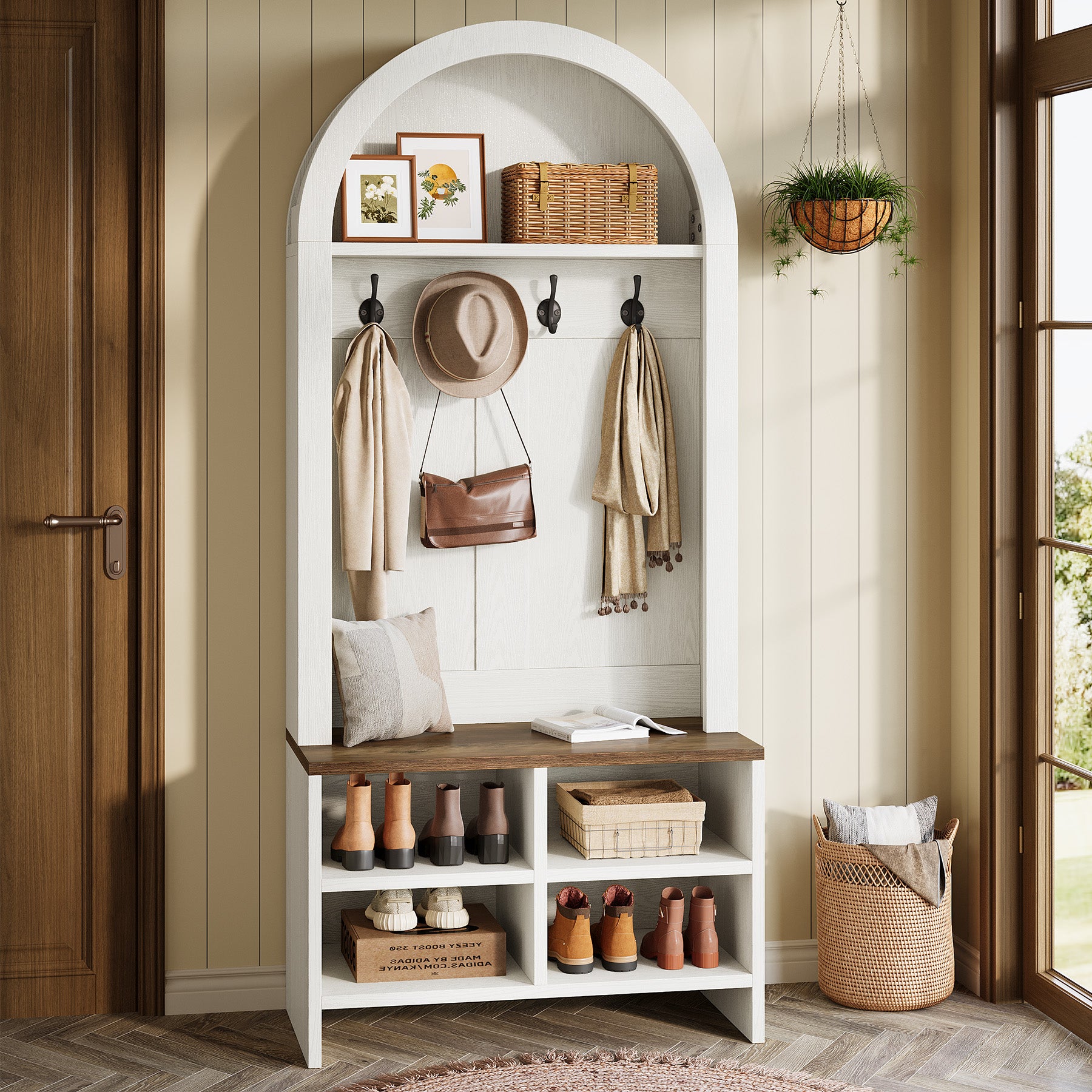 70.87“ Arched Hall Tree with Bench and Shoe Storage