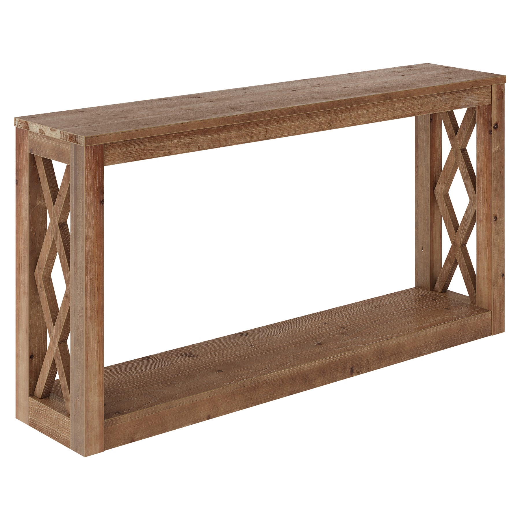 63" Solid Wood Console Table, 2-Tier Open Storage Entryway Table with X-Shaped Sides