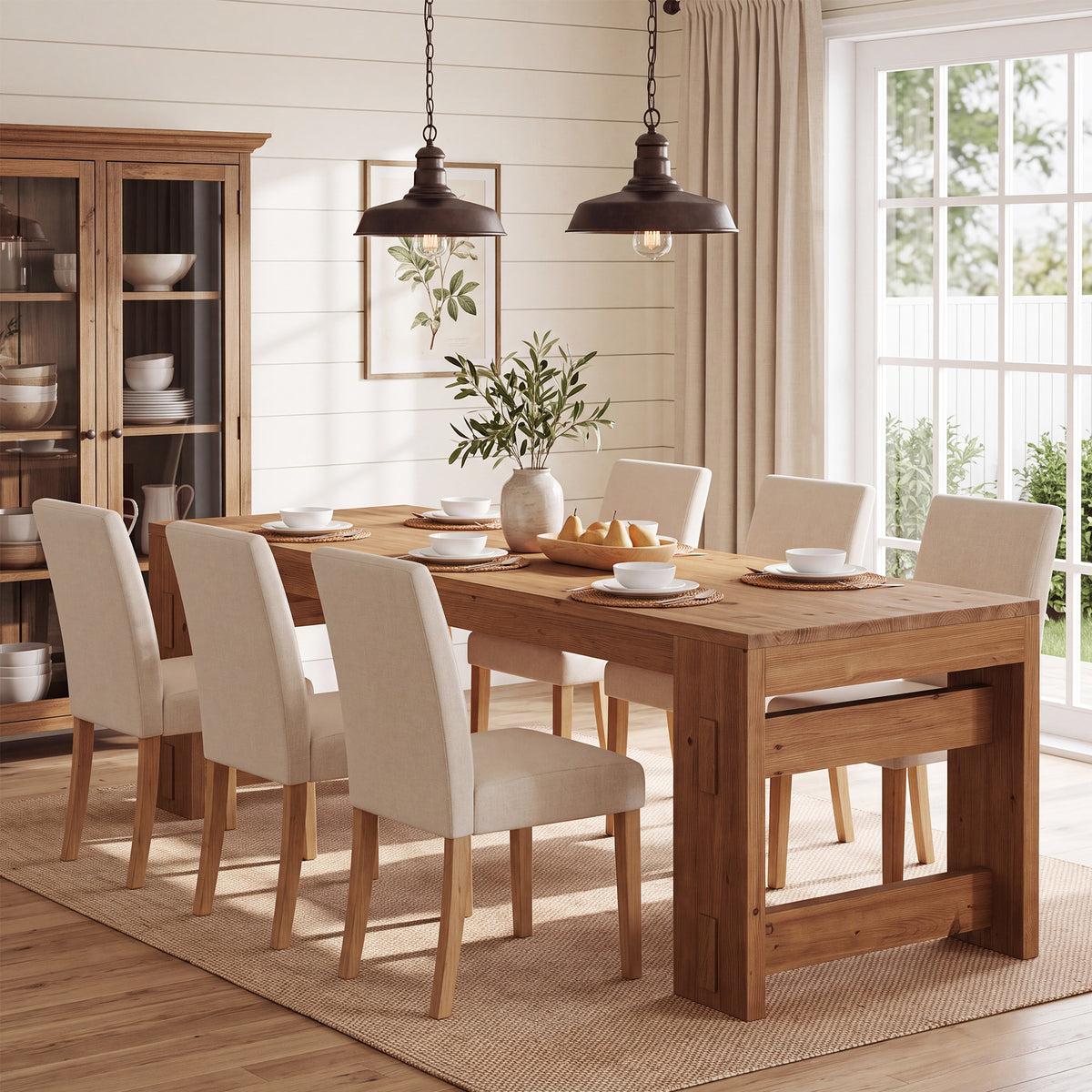 78.7" Solid Wood Dining Table, Rectanglular Kitchen Table with Heavy‑Duty Pedestal for 6-8