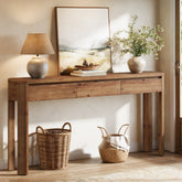 63" Solid Wood Console Table, Farmhouse Entryway Table with 3 Drawers 3
