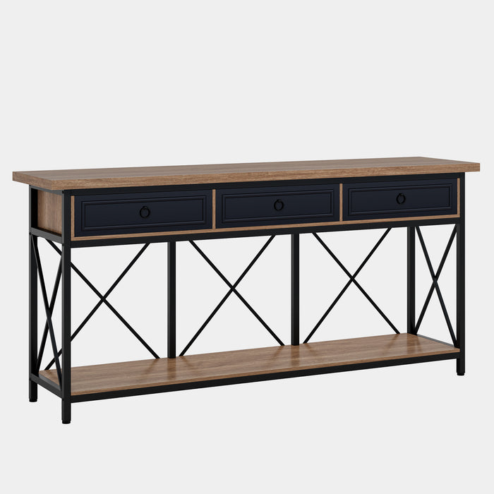 3-Drawer Console Table, 70.8" Sofa Foyer Table with Storage Shelf