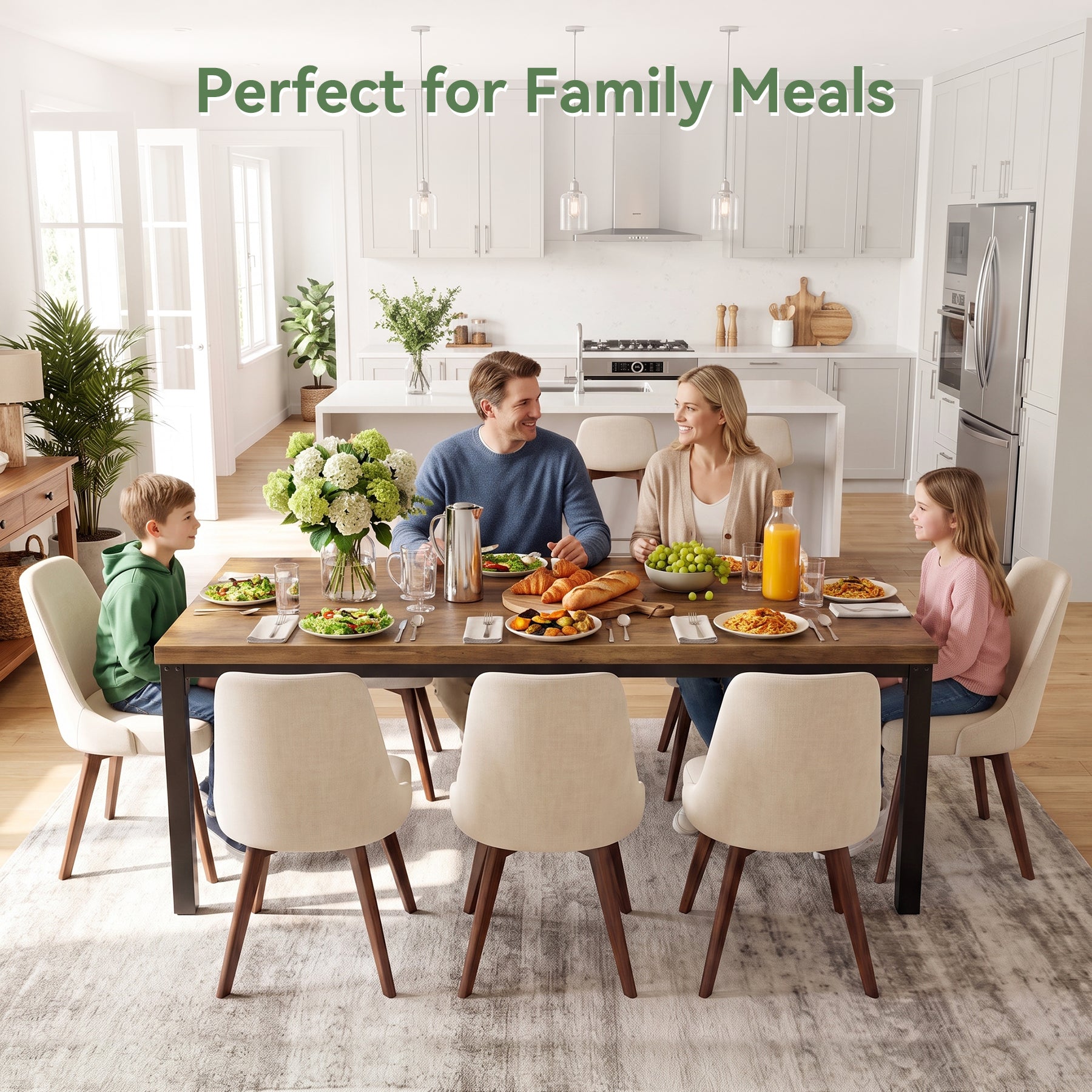 70.9" Solid Wood Dining Table, Farmhouse Kitchen Table with Thick Tabletop for 4-8 People