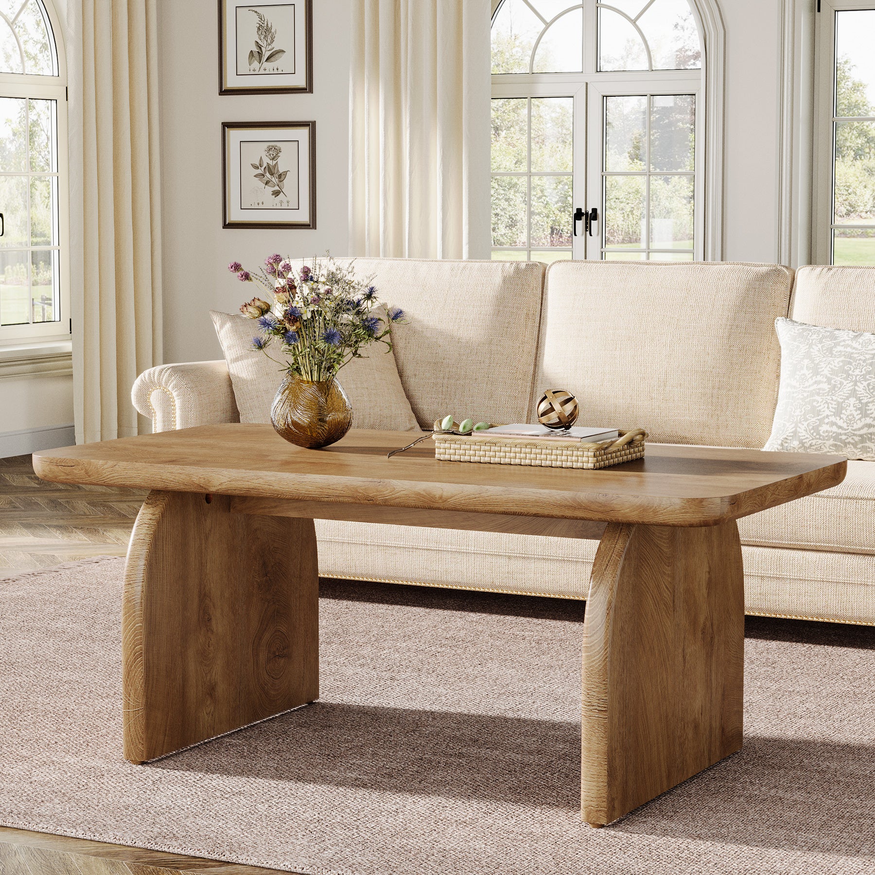 47" Coffee Table, Farmhouse Center Table Low Cocktail Tea Table