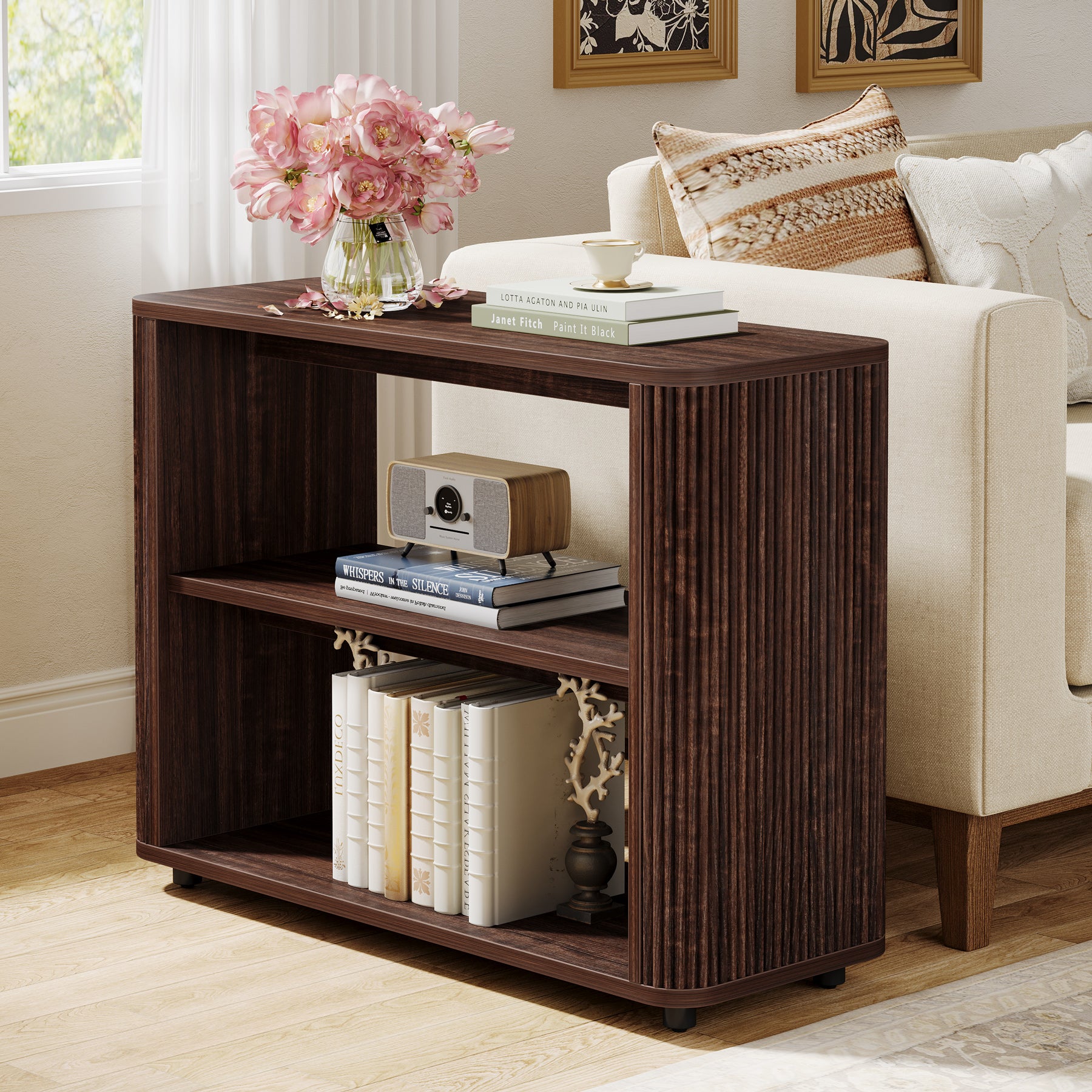 3-Tier End Table, Narrow Side Table Nightstand with Storage Shelves