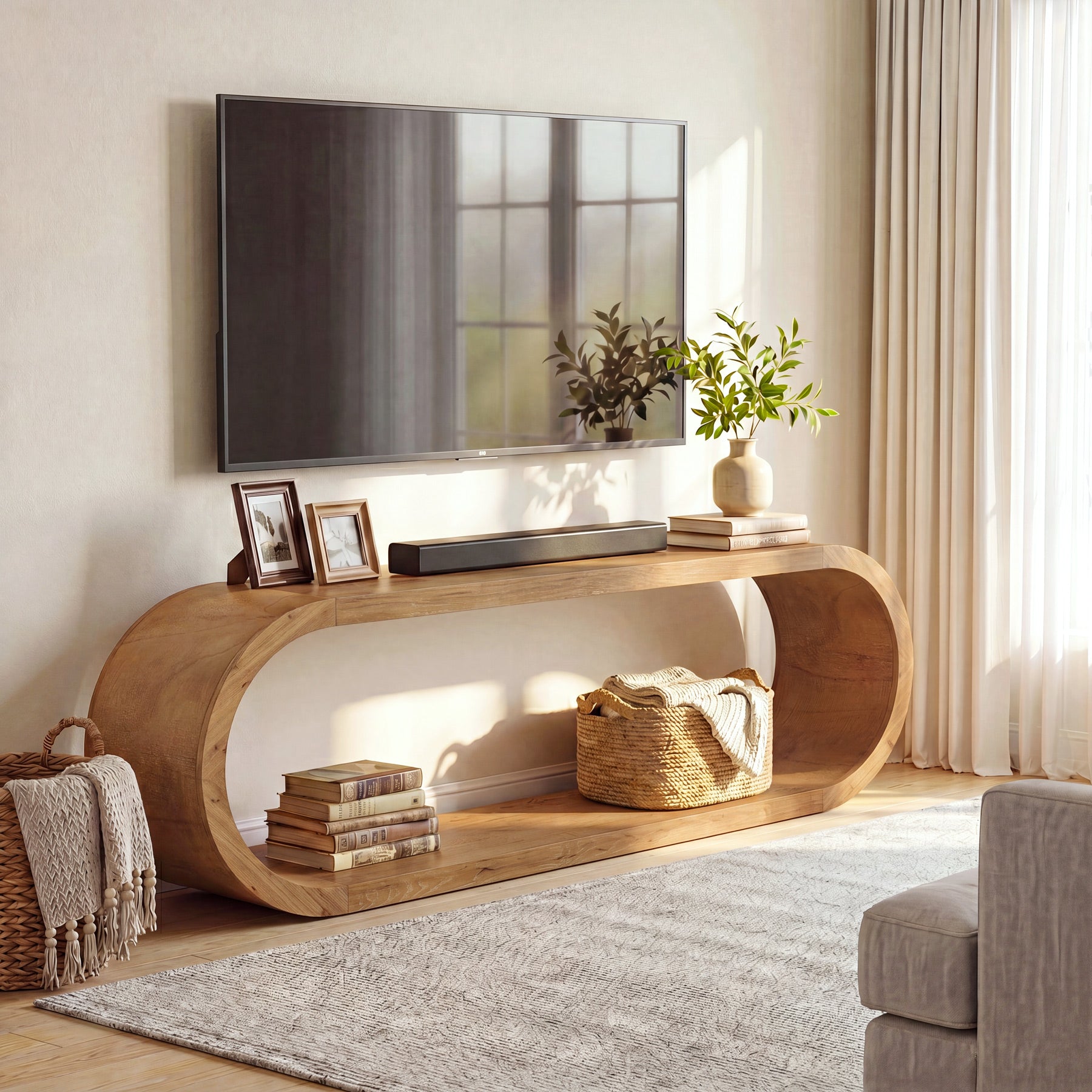 70.9" Solid Wood TV Stand, 2-Tier Farmhouse Entertainment Center for TVs Up to 80"