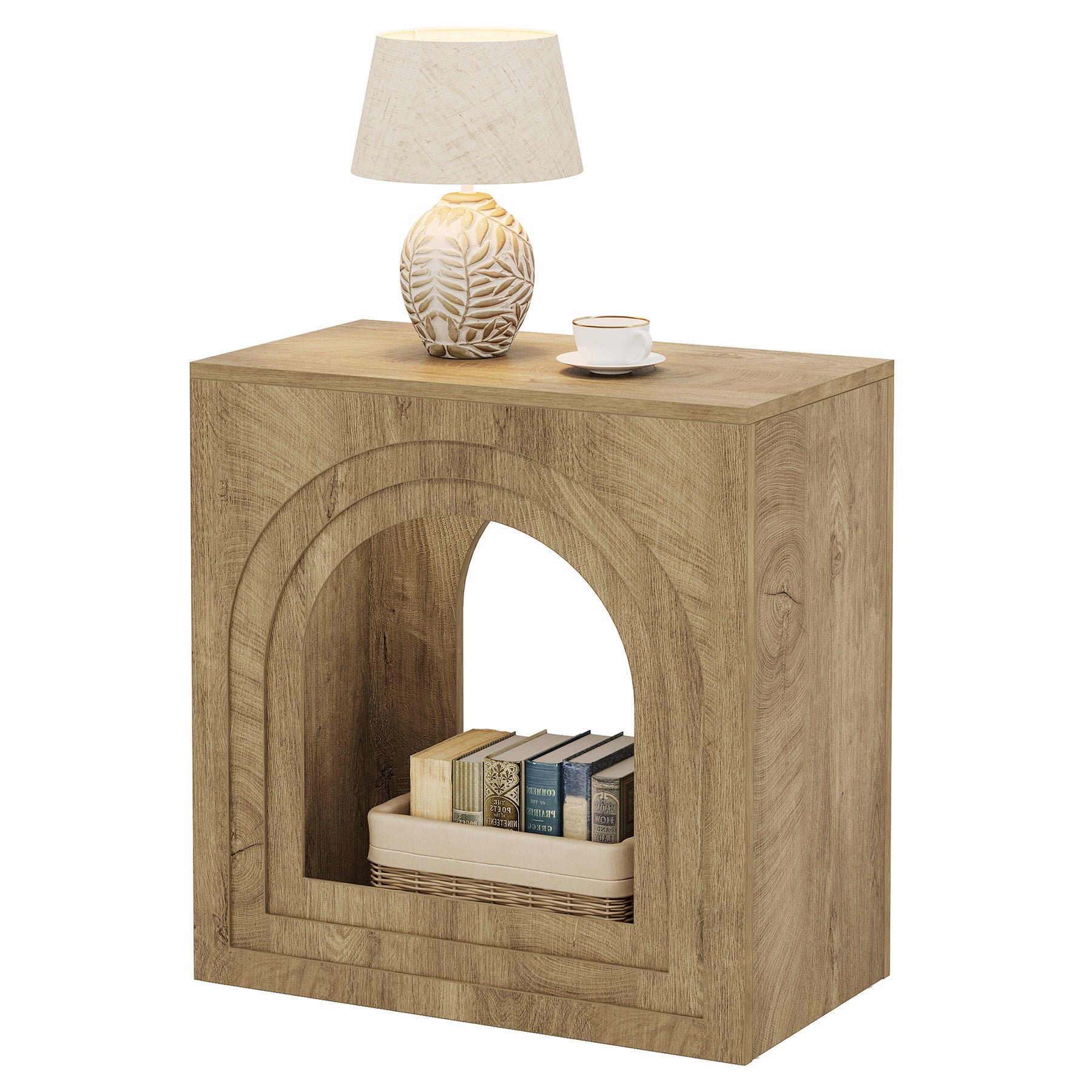 Tribesigns 2-Tier Square End Table, Farmhouse Side Table with Arched Shelf