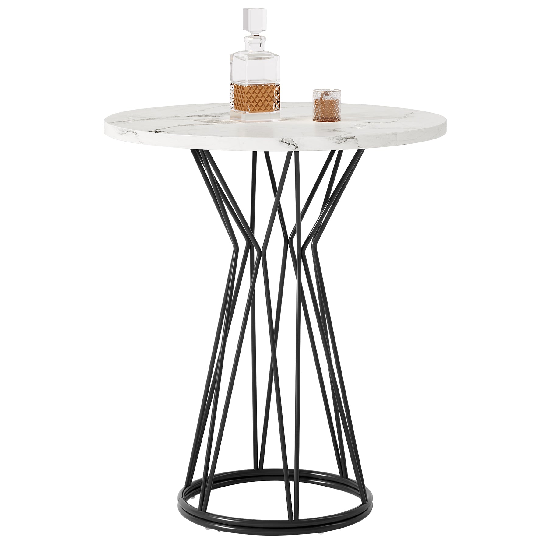 Tribesigns 35.4-Inch Round Bar Table, Faux Marble Bistro Table with Metal Base