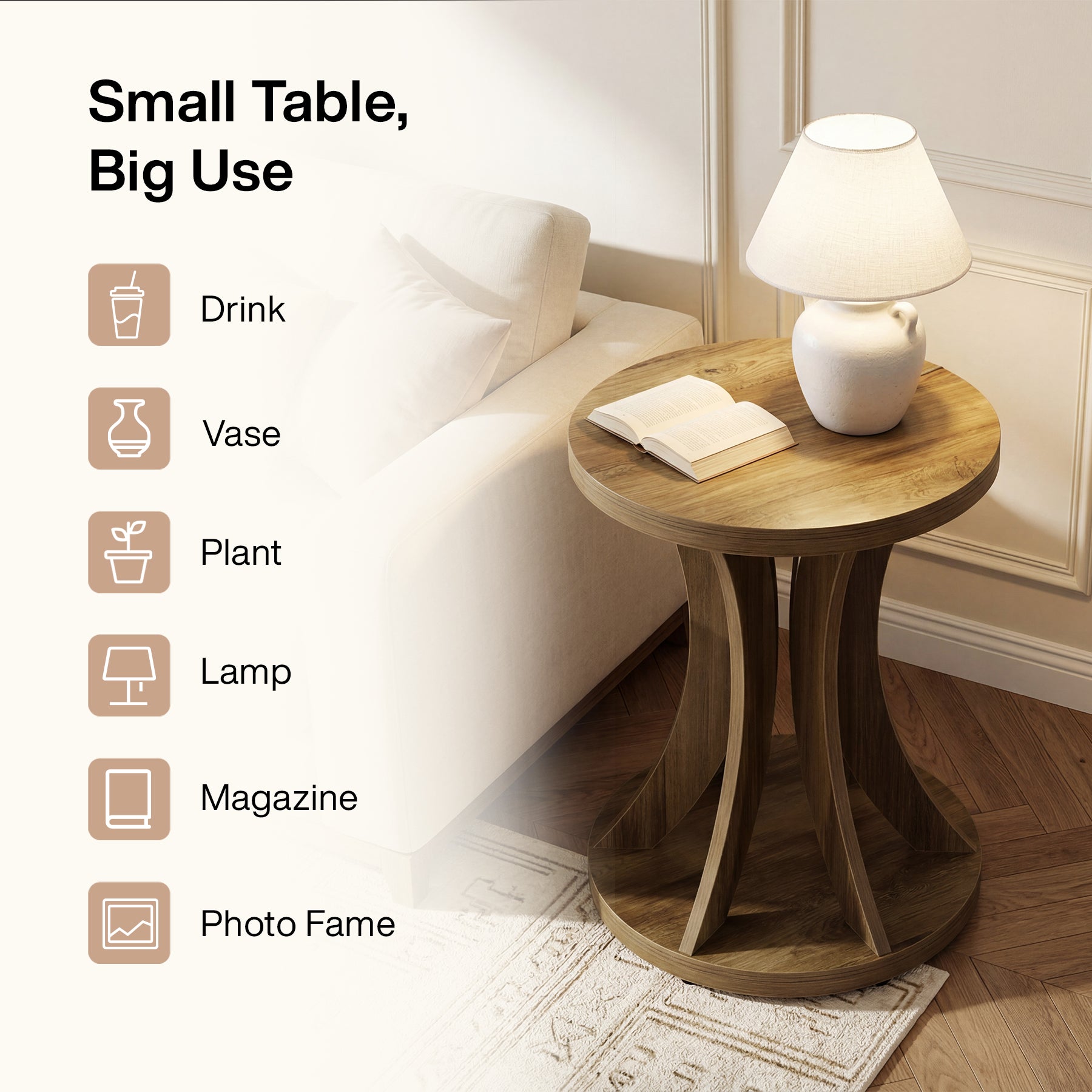 Tribesigns 17.71" Round Side Table, Farmhouse Curved End Table