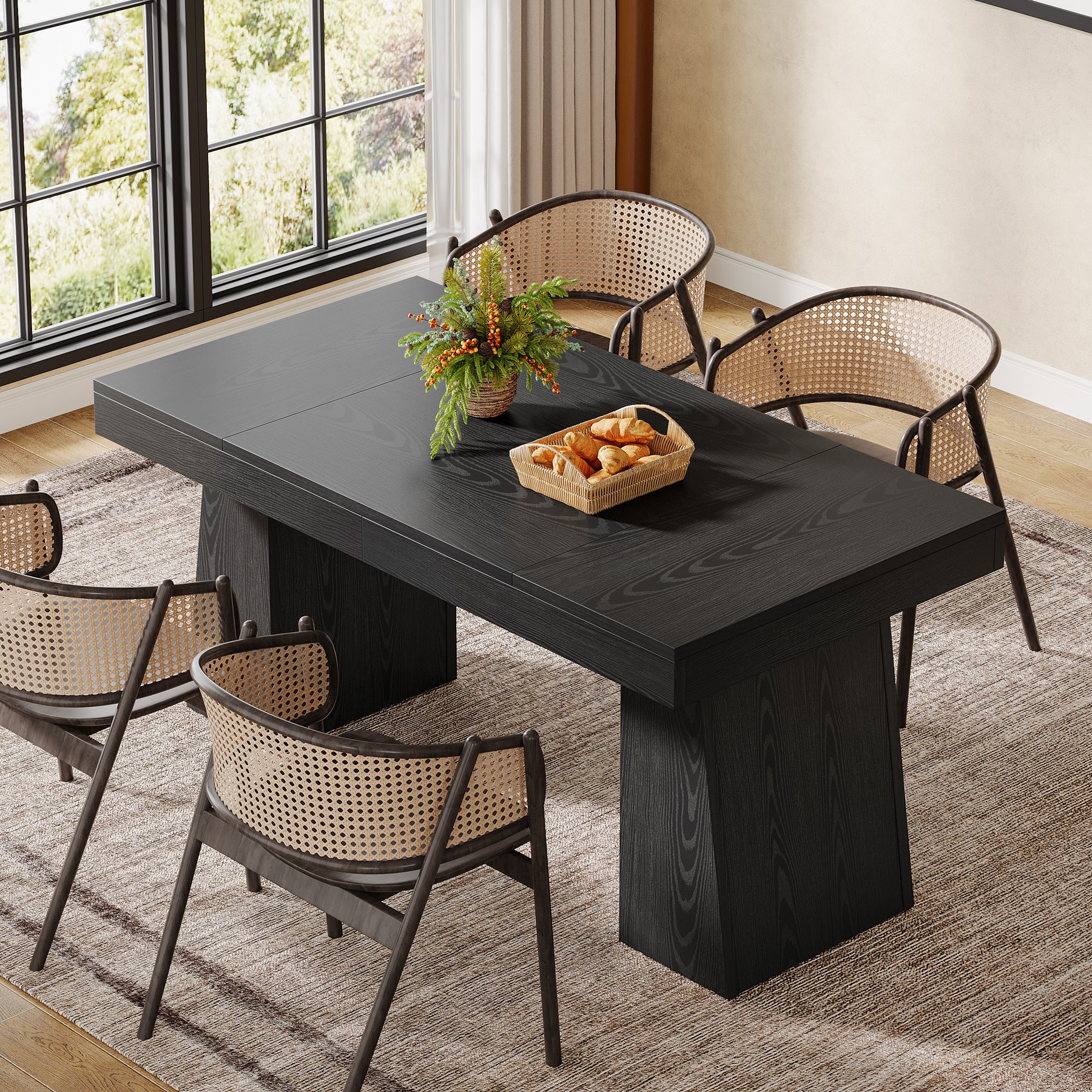 55" Dining Table for 4-6, Rectangular Kitchen Dinner Tables with Sturdy Legs