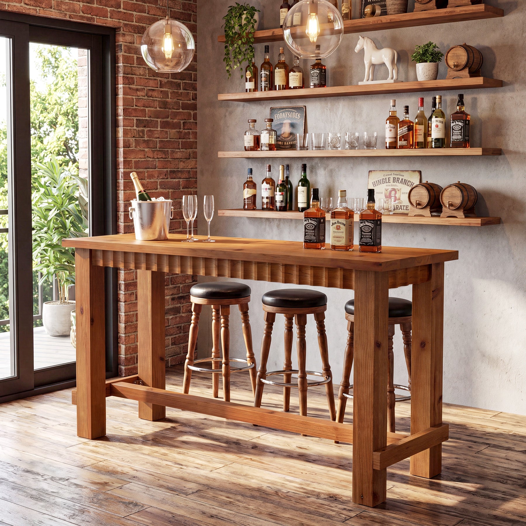 63" Solid Wood Bar Table, Rectangular Counter Height Pub Table with Footrest