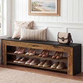 63" Entryway Shoe Bench, 3-Tier End of Bed Bench with Storage Shelves for Hallway 3