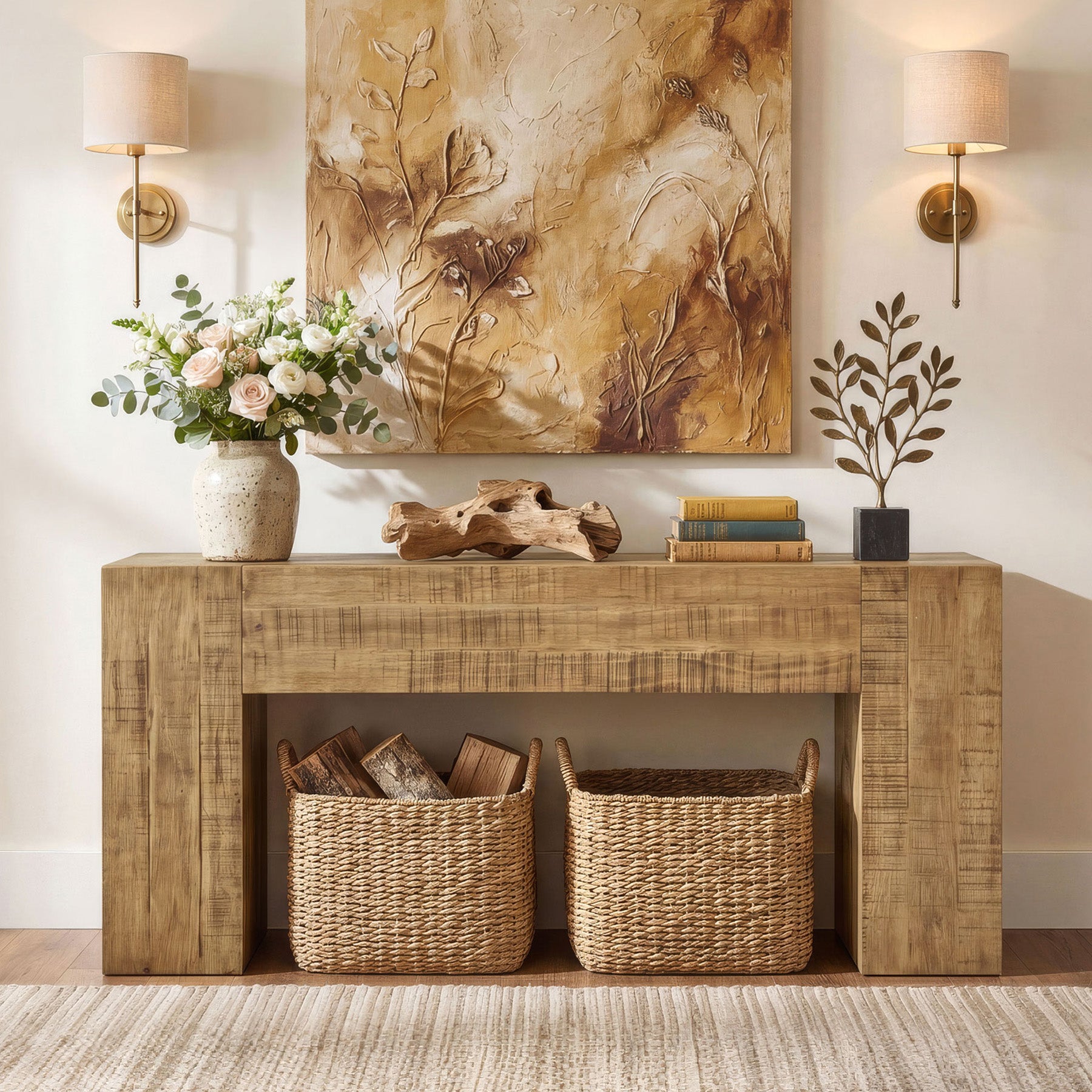 Solid Wood Console Table, 63" Farmhouse Sofa Table Behind Couch for Entryway