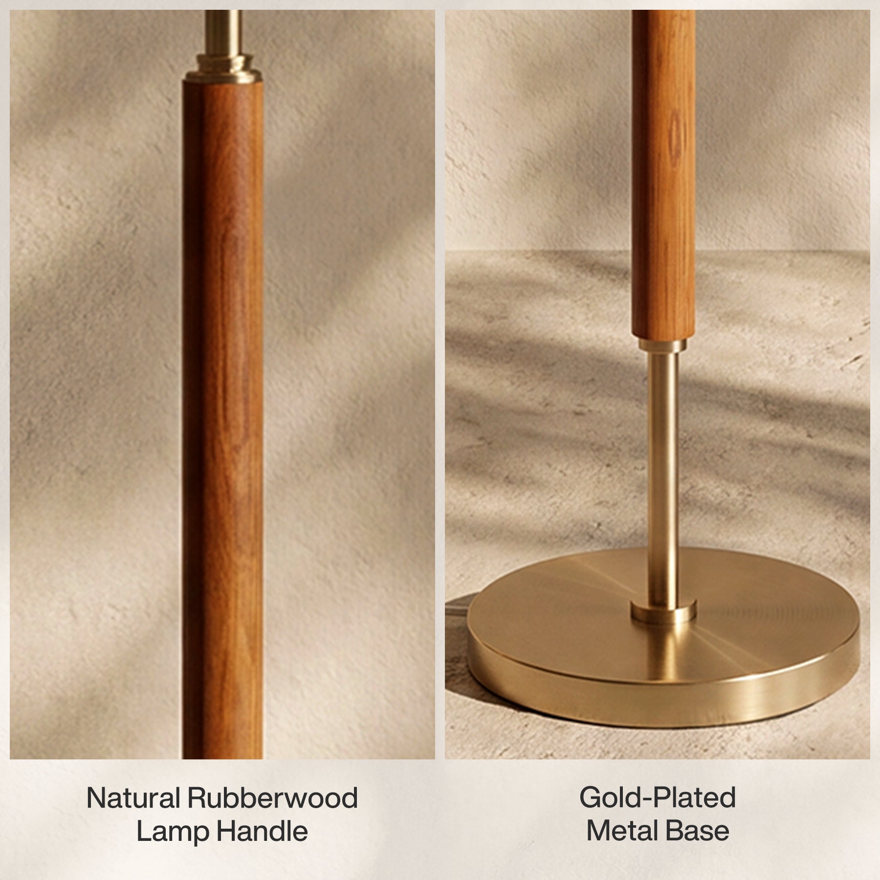 64.96" Height 3-Head Floor Lamp with Linen Fabric Shades, Natural Rubberwood Handle