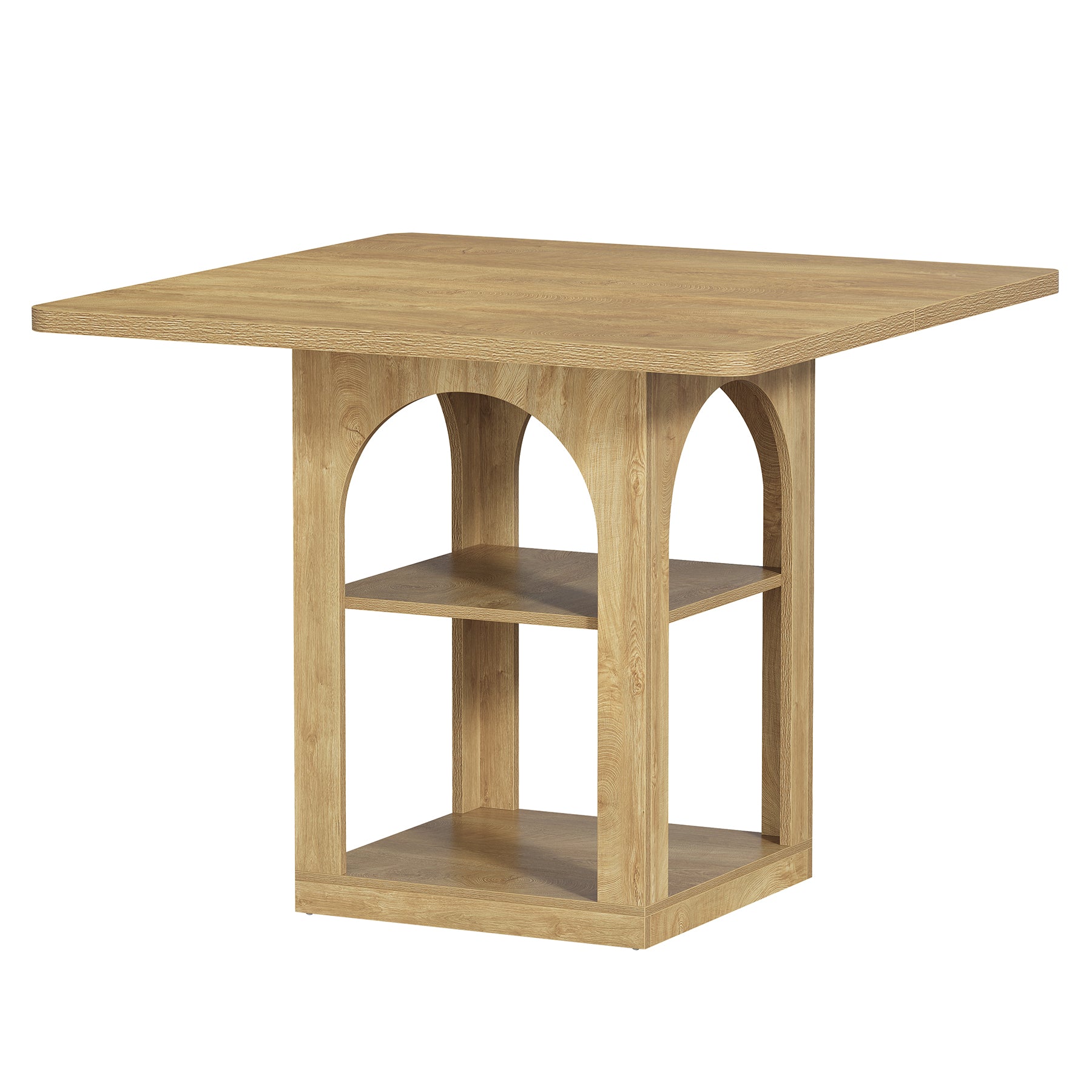 47.2" Square Bar Table, Farmhouse Counter Height Pub Table with Storage Shelves