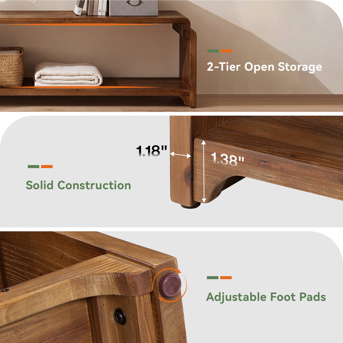 55.12" Solid Wood TV Stand for TVs up to 60", Farmhouse Media Console with Storage Shelves
