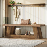 63" Entryway Bench with Storage Shelf, 2-Tier End of Bed Bench 3