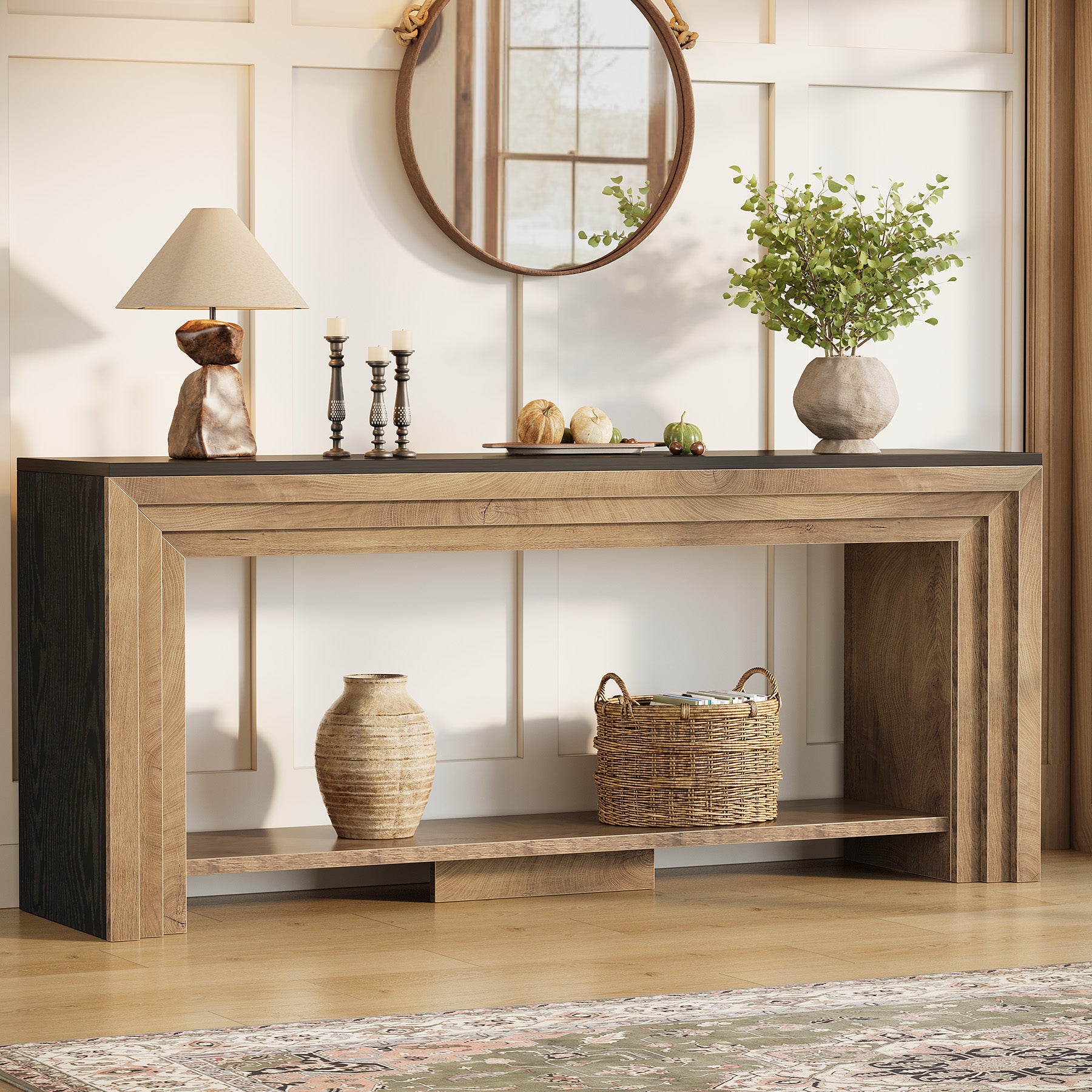 70.9" Console Table, 2-Tier Narrow Entryway Sofa Table with Storage