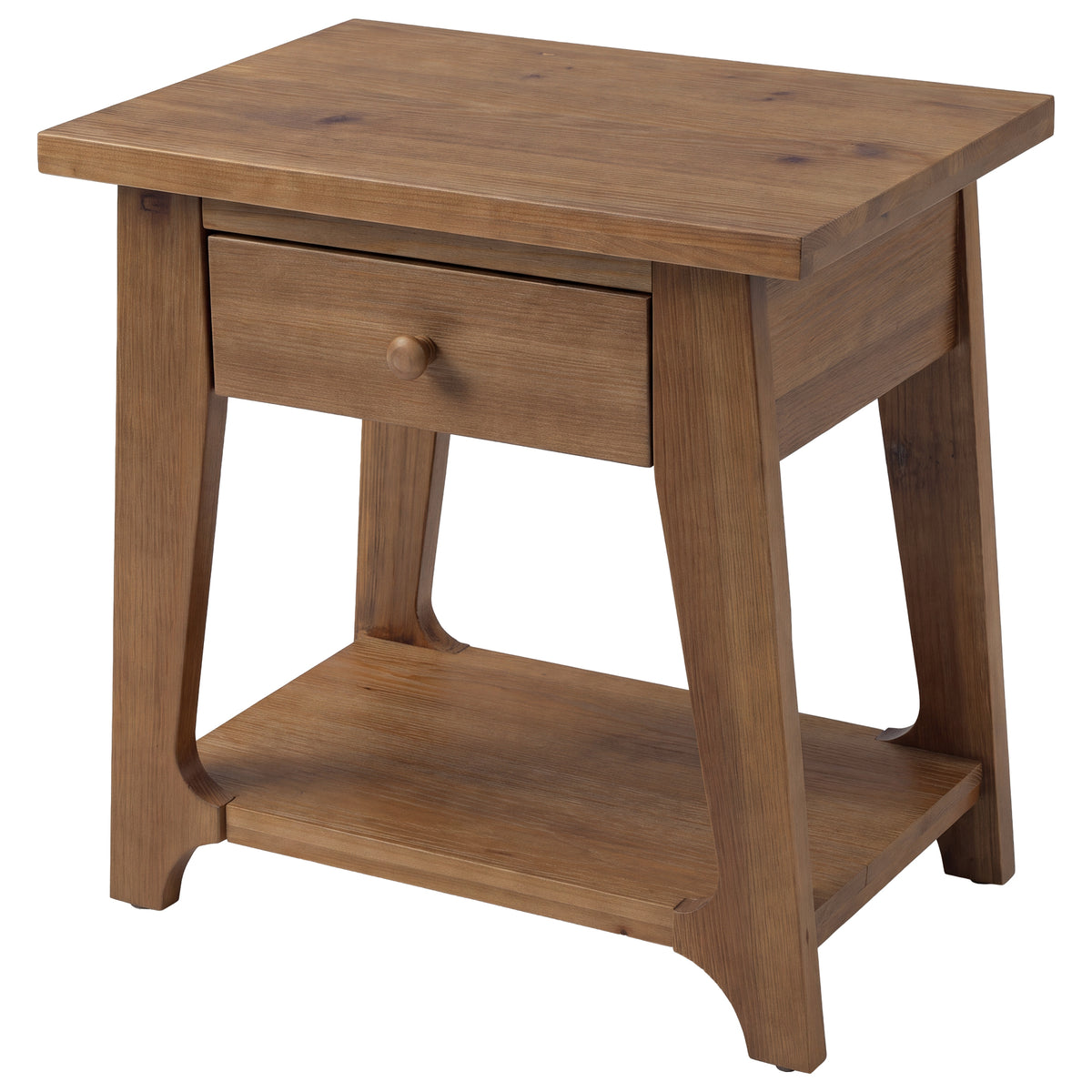 Solid Wood End Table, Narrow Side Table with Drawer & Open Shelf for Small Spaces