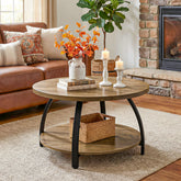 Round Coffee Table, 31.5" Center Cocktail Table with 2-Tier Storage Shelves 3